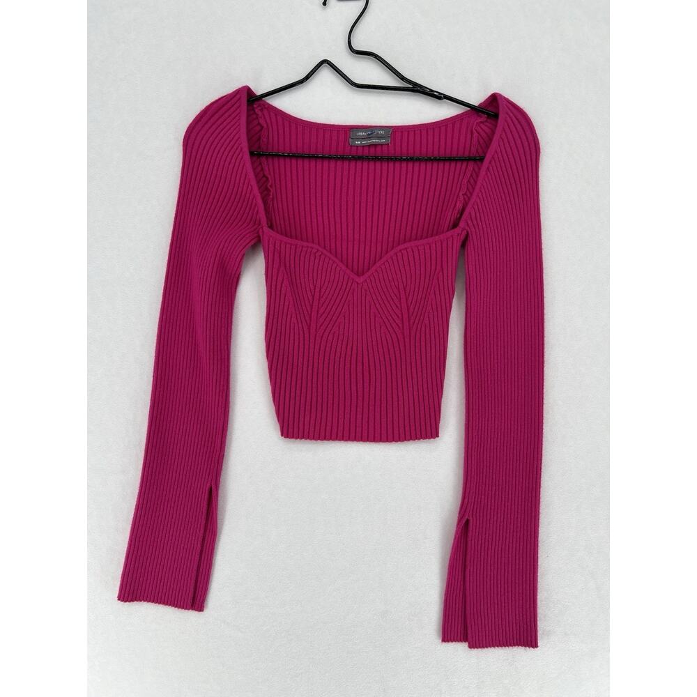 Urban Outfitters Pink Ribbed Crop Sweater Top Medium Long Sleeve Y2K Barbiecore